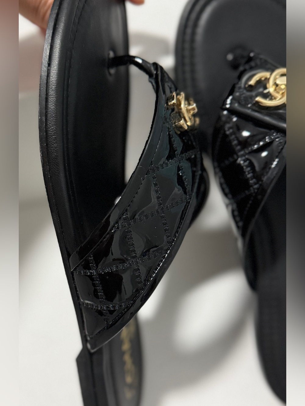 CHANEL Black Quilted Patent Leather Slide Sandals - Picture 8 of 12